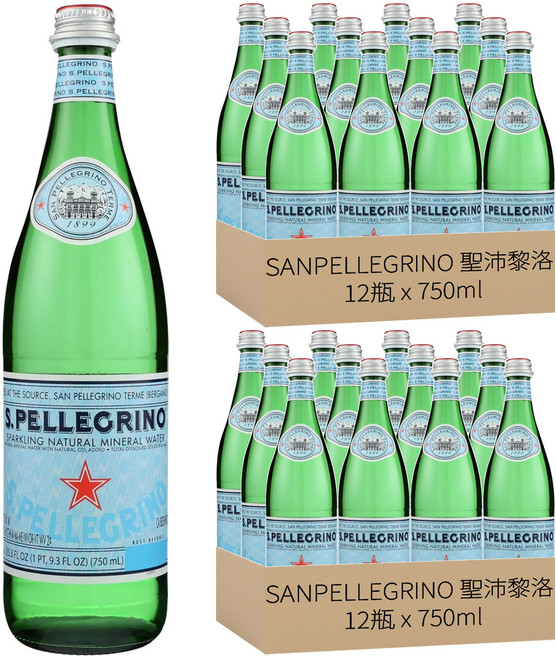 SANPELLEGRINO 聖沛黎洛 氣泡天然礦泉水, 750ml, 24瓶
