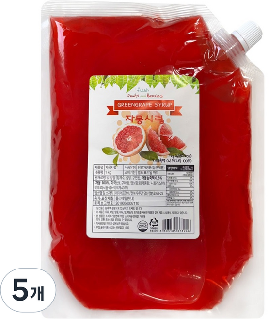 쥬피터 자몽 팩 시럽, 1kg, 5개