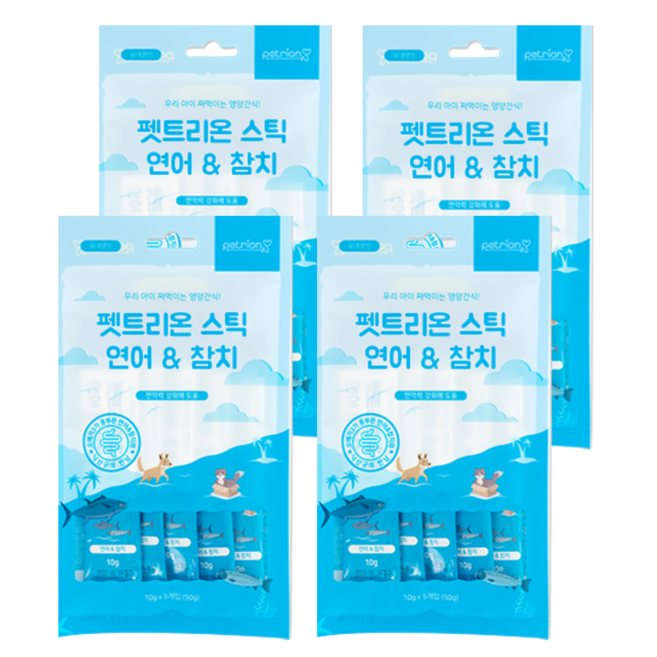 펫트리온 스틱 강아지 고양이 간식 4p, 연어+참치, 50g, 4개