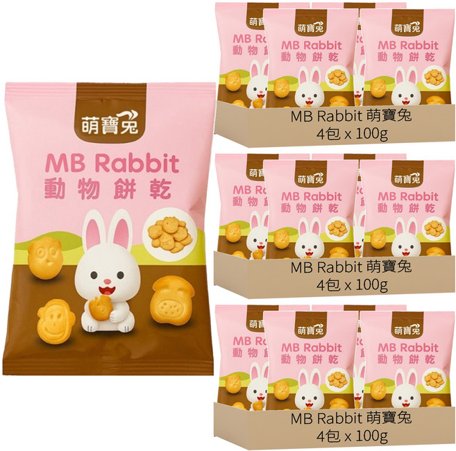 MB Rabbit 萌寶兔 串串包餅乾 動物餅乾 4包, 3組, 岩鹽, 100g