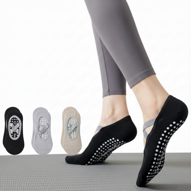 데이코지 여성용 필라테스 요가 미끄럼방지 양말 3켤레