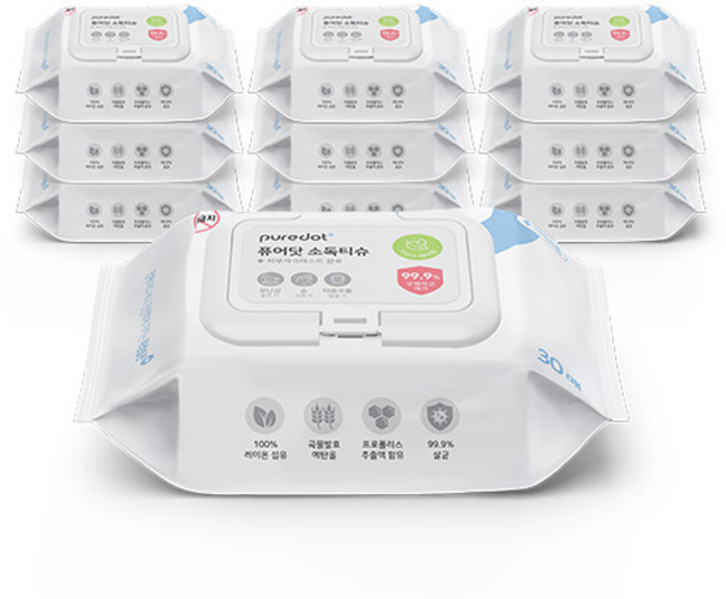 퓨어닷 NEW 소독 물티슈 캡형, 65g, 30매, 10개