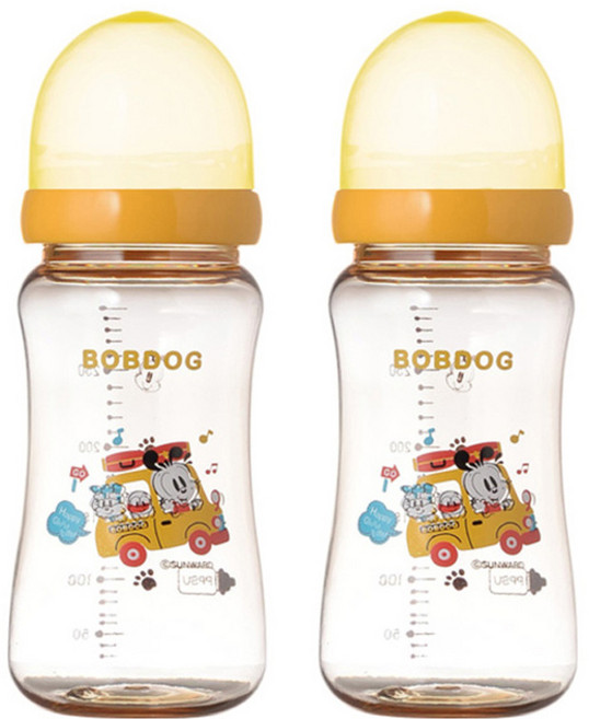 리틀밥독 국내 제조 프리미엄 PPSU 젖병 트윈팩, 옐로우, 300ml, 1세트