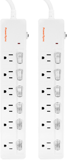 PowerSync 群加 6開6插防雷擊延長線, 1.8m, 白色, 2個