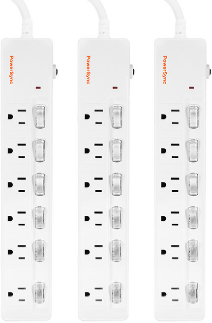 PowerSync 群加 6開6插防雷擊延長線, 1.8m, 白色, 3個