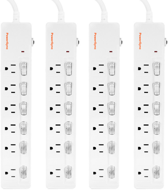 PowerSync 群加 6開6插防雷擊延長線, 1.8m, 白色, 4個