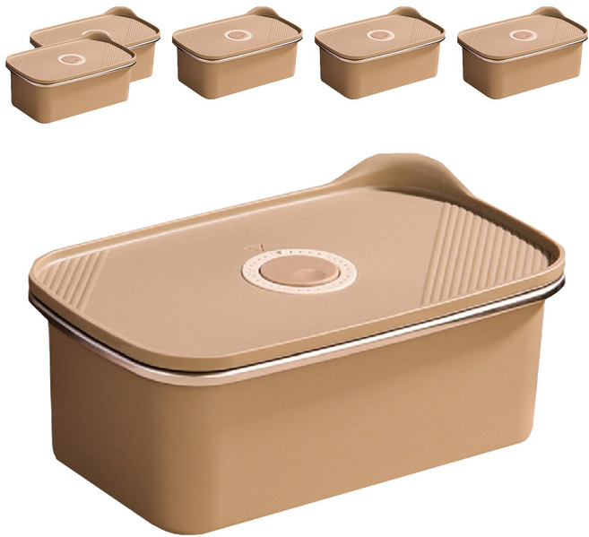 304不鏽鋼 日式按鈕保鮮盒 可微波, 6個, 1個容器 + 1個蓋子