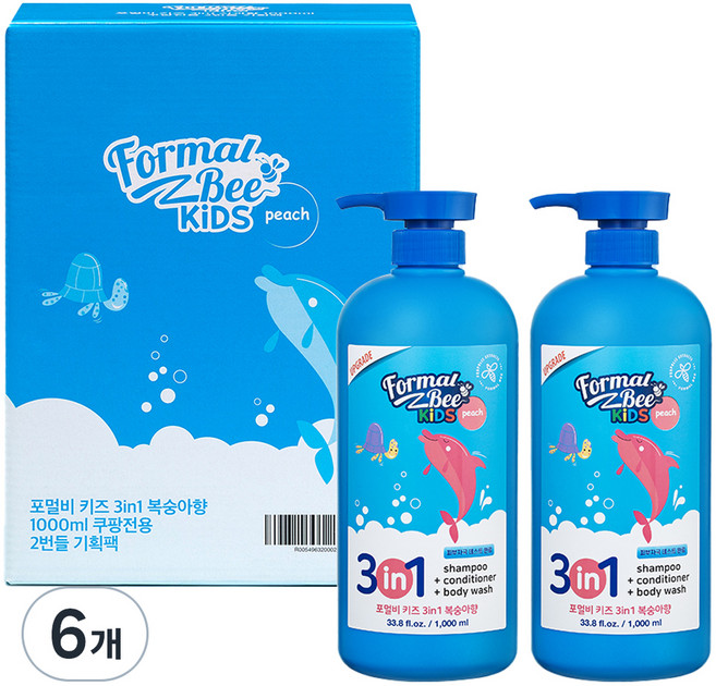 포멀비키즈 3 in 1 올인원 클렌저 복숭아향, 1L, 6개