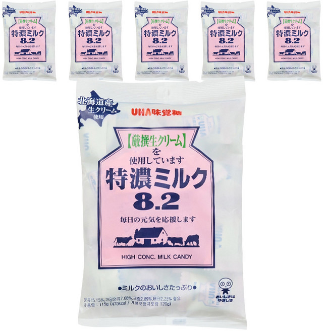 UHA 미카쿠도 토쿠노 밀크 캔디 8.2, 115g, 6개