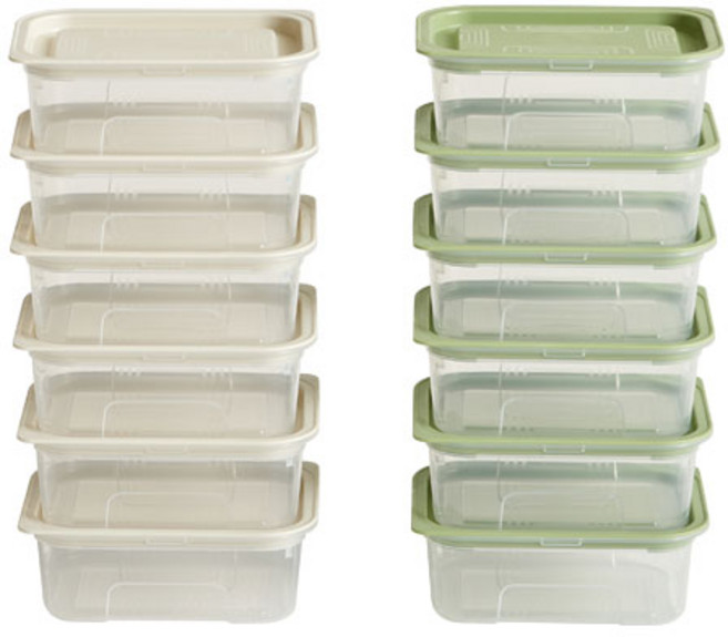 이지앤프리 맛쿡스퀘어 밀폐용기 5호, 1세트, 아이보리 400ml(6p) + 올리브그린 400ml(6p)