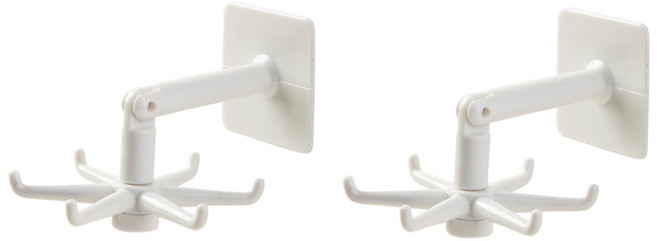 생각나래 주방 다용도 무타공 다각도 회전식 후크 6개 걸이, 화이트, 2개