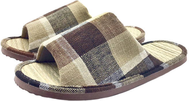 TAIWAN SLIPPER 台灣犀利趴 小日常 真草蓆室內拖鞋, 英倫格紋 咖啡色, 1雙