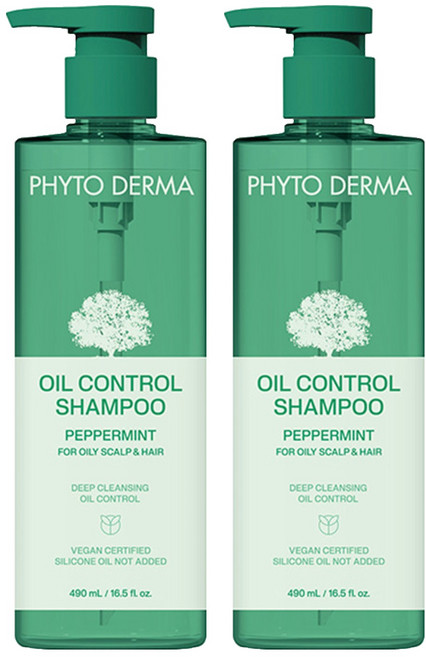 PHYTO DERMA 朵蔓 草本控油薄荷洗髮精 油性頭皮適用 含涼爽薄荷和迷迭香 深層清潔頭皮, 490ml, 2瓶