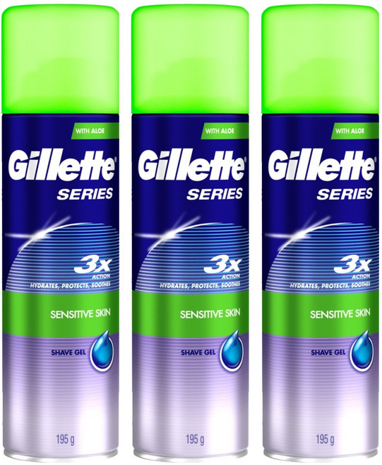 질레트 정품 시리즈젤 센서티브 스킨 쉐이빙 젤, 195g, 3개