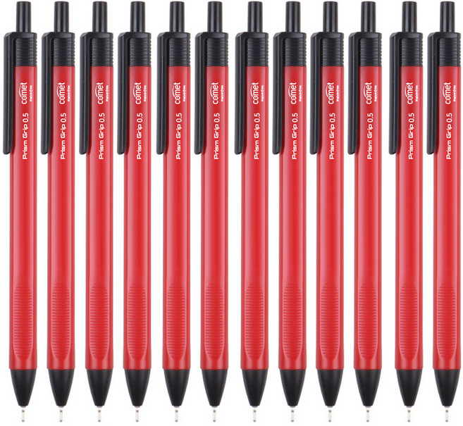 코멧 삼각 그립 중성 젤 펜 0.5mm, 레드, 12개
