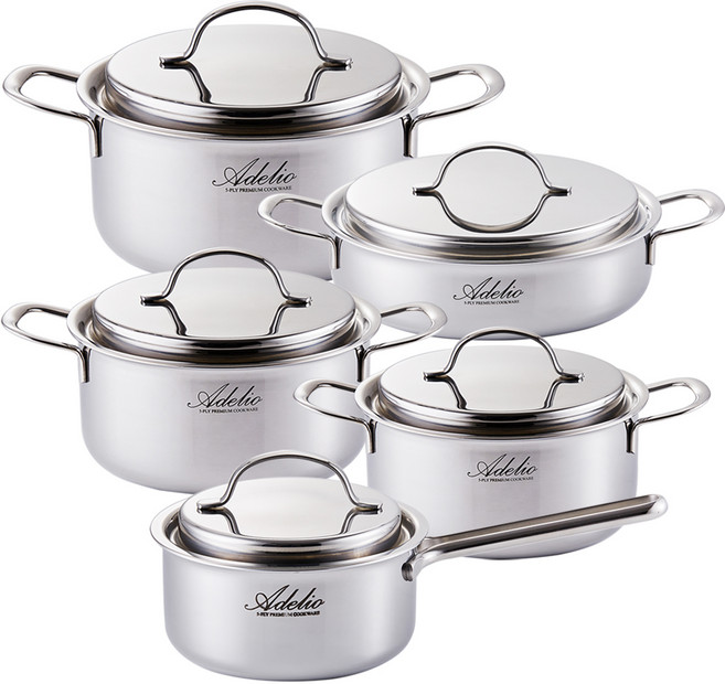 한일스텐레스 인덕션 뉴아델리오 통5중 냄비세트, 혼합색상, 냄비 5종, 5개