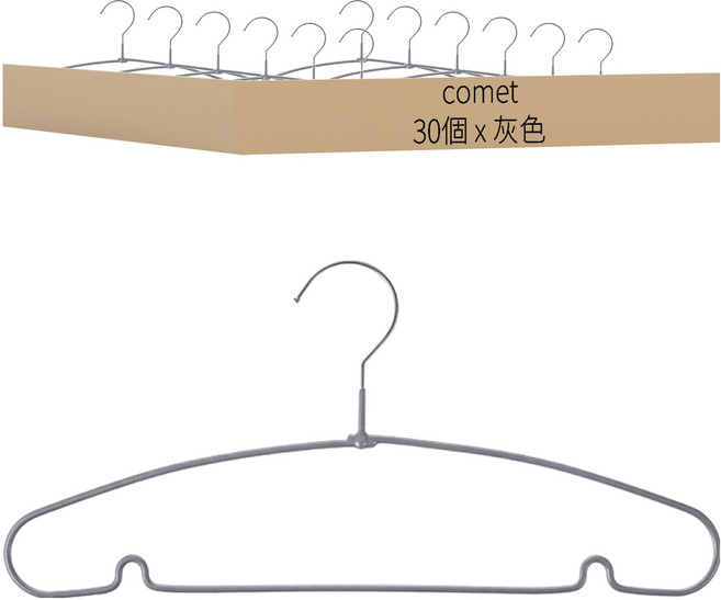 comet 防滑塗層衣架, 灰色, 30個