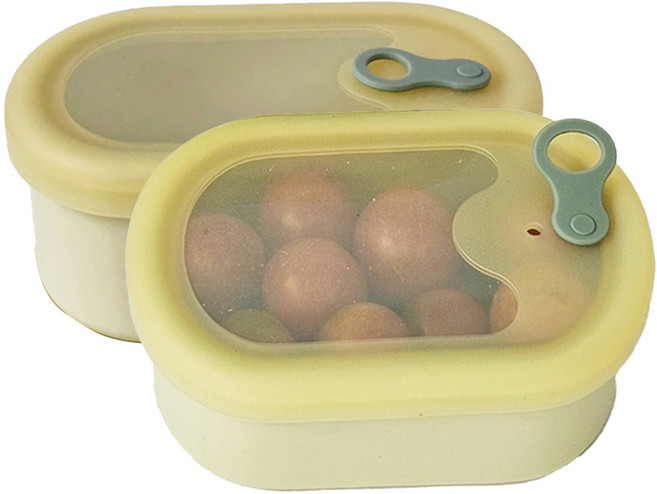 파미레 실리콘 반투명 스팀홀 타원 용기 라임, 2개, 500ml