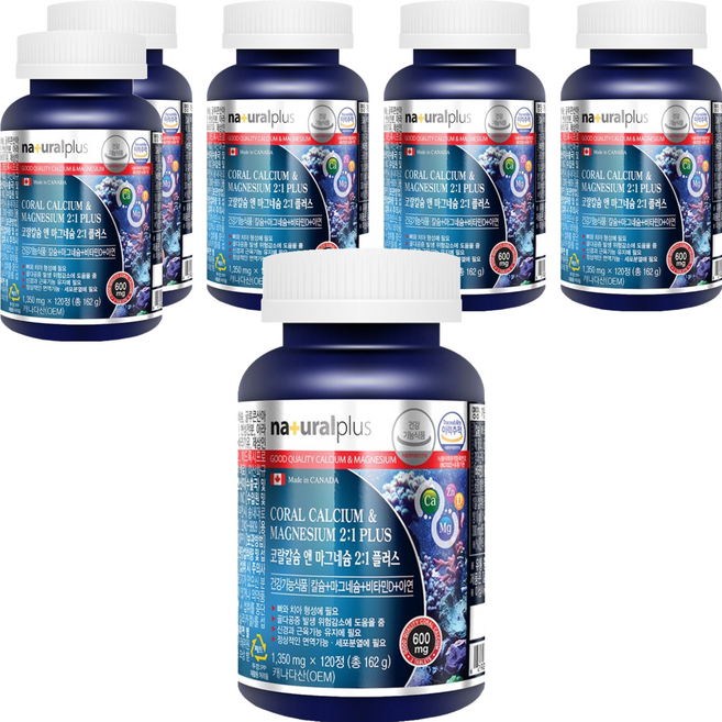 내츄럴플러스 코랄칼슘 앤 마그네슘 2:1 플러스, 120정, 6개