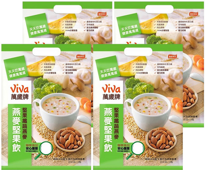 ViVa 萬歲牌 燕麥堅果飲 纖蔬燕麥, 32g, 10包, 4袋
