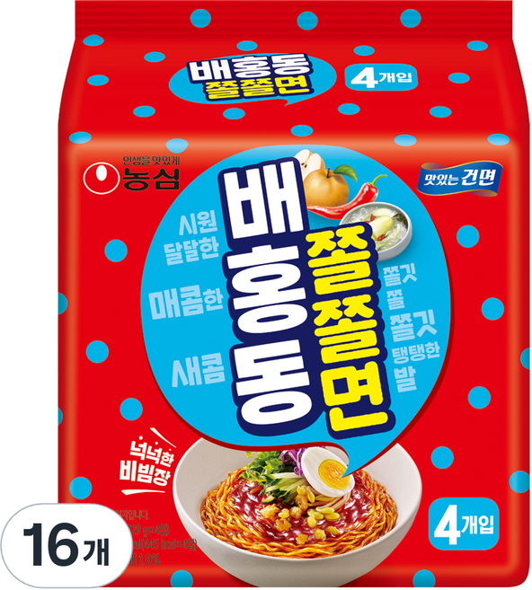 농심 배홍동 쫄쫄면 129g, 16개
