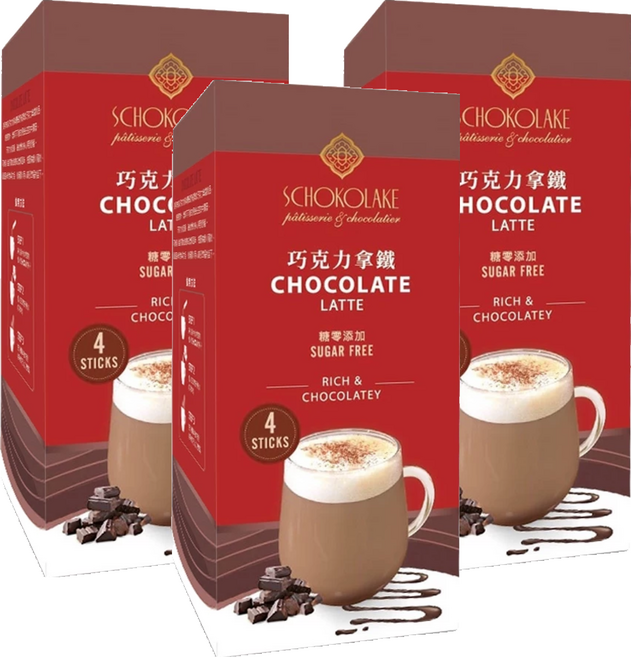 SCHOKOLAKE 巧克力雲莊 巧克力拿鐵沖泡粉 糖零添加, 35g, 3盒, 4包