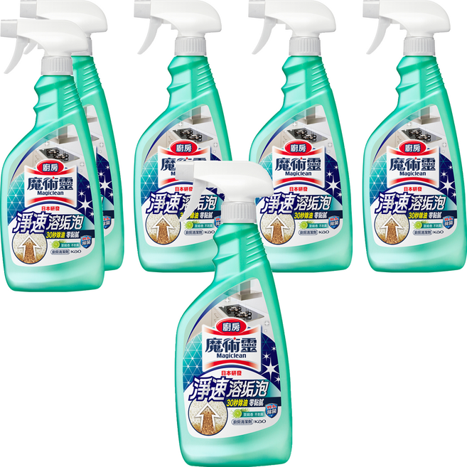 Kao 花王 Magiclean 魔術靈 廚房清潔劑 萊姆香 噴槍式 淨速溶垢泡 一拭除油 不刺鼻零黏膩, 500ml, 6瓶