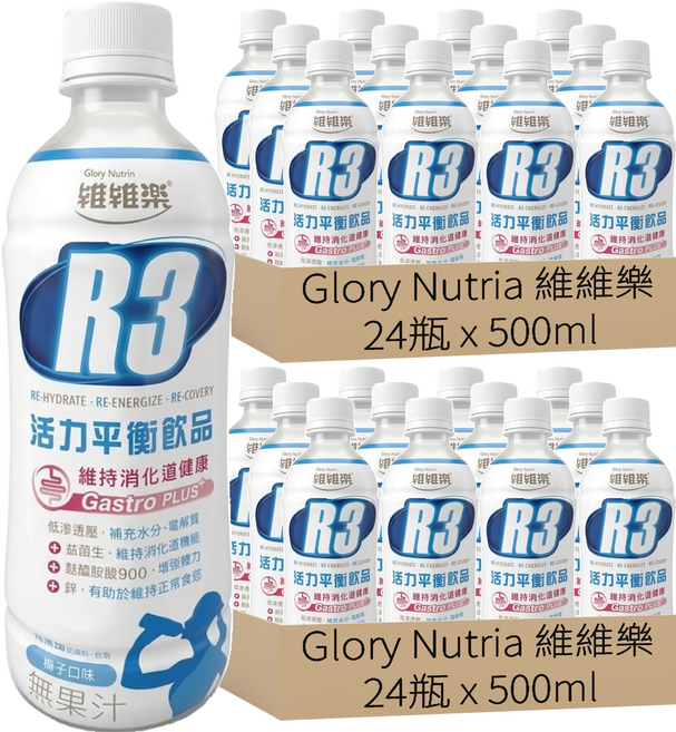 Glory Nutria 維維樂 R3活力平衡飲品PLUS, 500ml, 48瓶