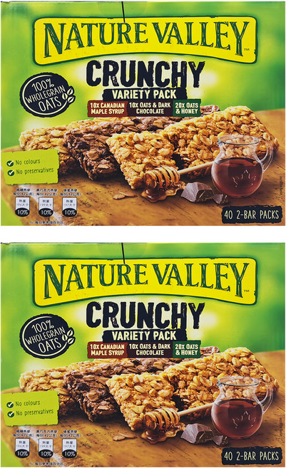 NATURE VALLEY 天然谷 燕麥棒組合包 楓糖燕麥10包 + 黑巧克力燕麥10包 + 蜂蜜燕麥20包, 1680g, 2盒