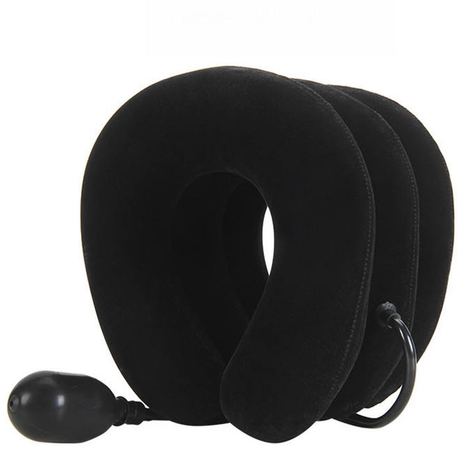 AHOYE 便攜充氣式牽引頸枕/充氣枕/充氣頸枕/頸椎牽引器/頸椎伸展器, 黑色, 1個