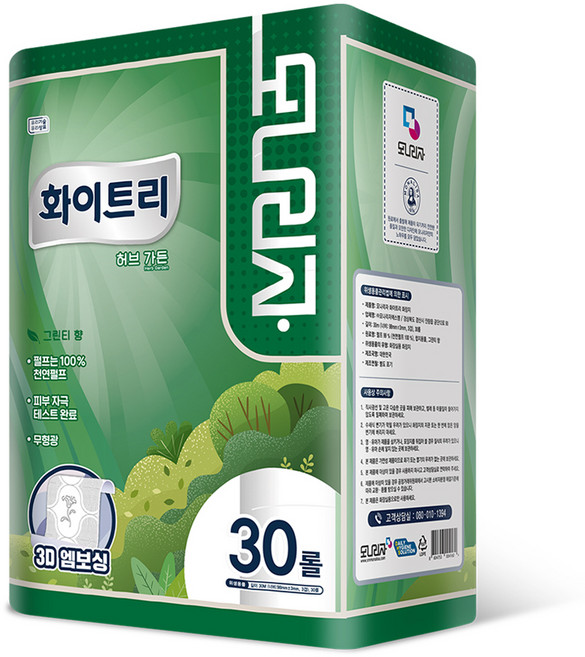 모나리자 화이트리 허브 가든 천연펄프 3겹 롤화장지, 30m, 30개입, 1개