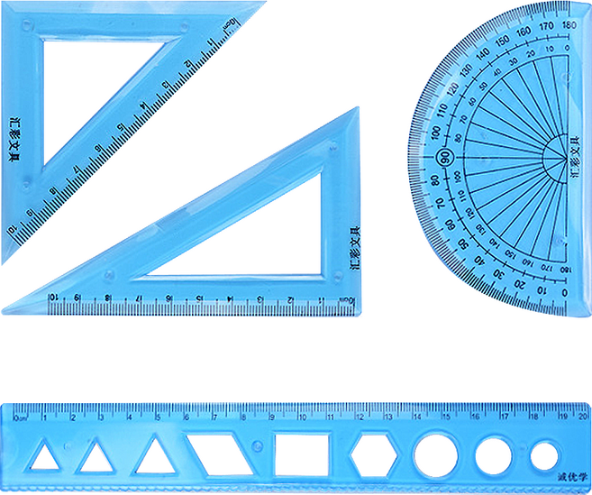 바코젤 소프트 삼각자 각도기 20cm 자 세트, 블루, 1개