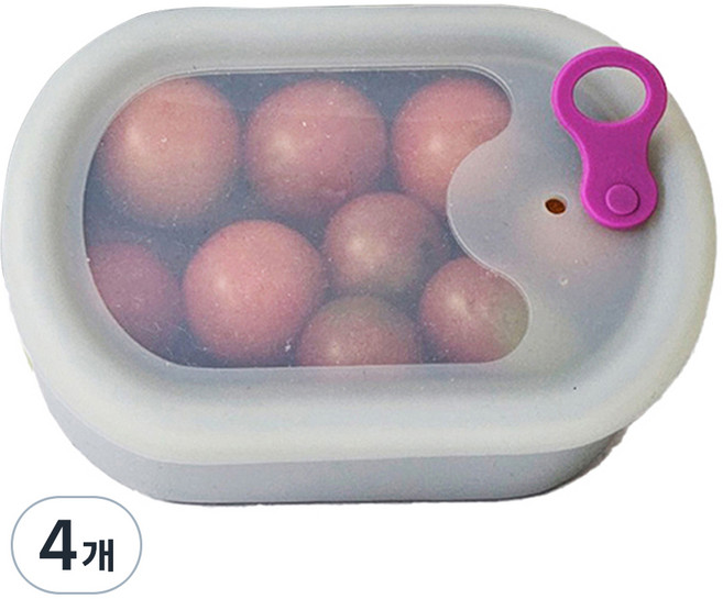 파미레 실리콘 반투명 스팀홀 타원 용기 그레이, 4개, 500ml