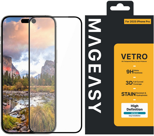 MAGEASY Vetro 鋼化玻璃保護貼 iPhone 17 Pro 9H 3D Full Curved Coverage HD 透明