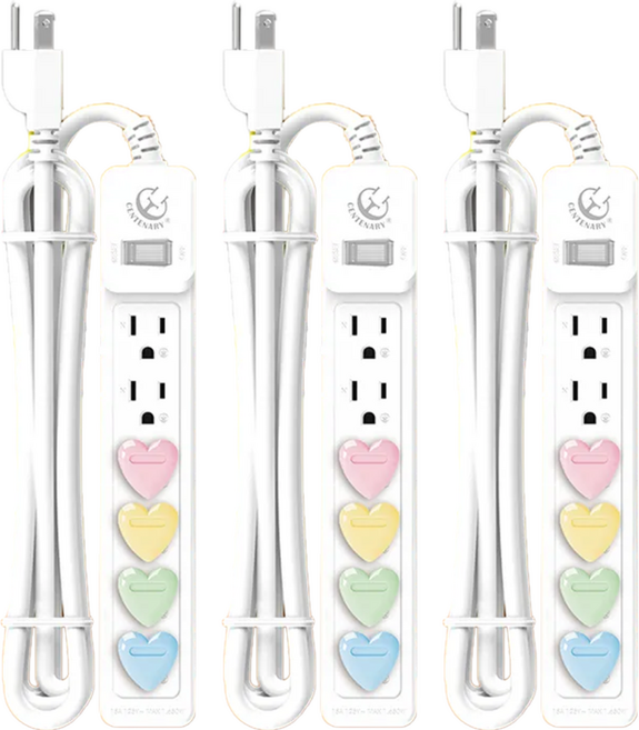 CENTENARY 成電牌 1切6座15A延長線 3P, 2.7m, 白色, 3條
