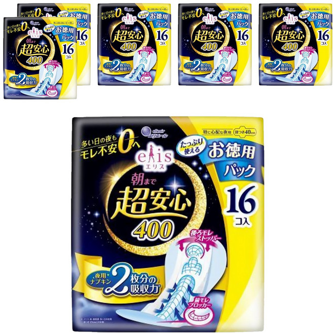 elleair 艾黎艾爾 elis 愛麗思 日本原裝進口 超安心衛生棉 夜用, 40cm, 16片, 6包