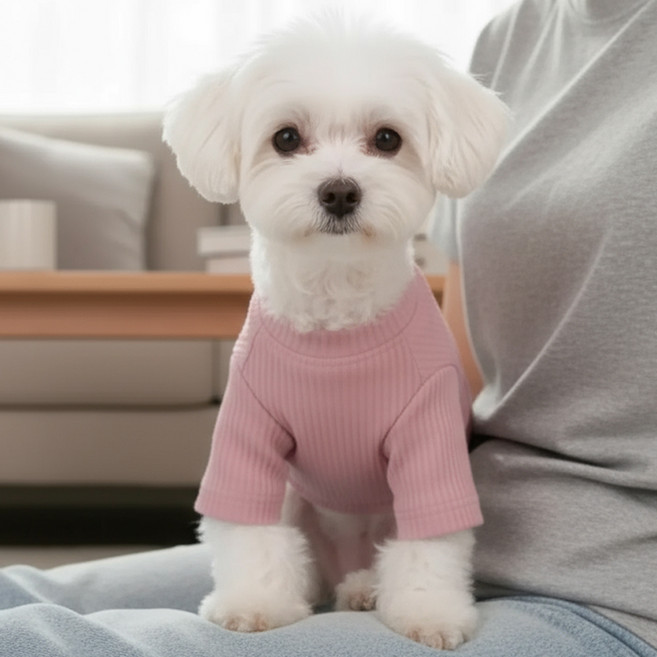 쁘띠도그 골지단추티 DT028, 핑크, 1개