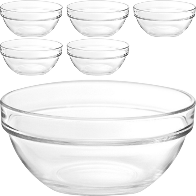 Ocean STACK 沙拉碗 無鉛玻璃材質 6吋 堆疊收納節省空間, 透明, 6個