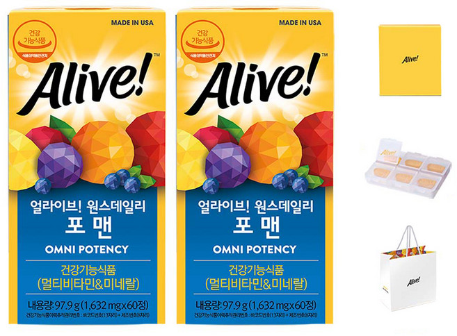 얼라이브 멀티 맨 비타민 영양제 + 쇼핑백, 60정, 2개