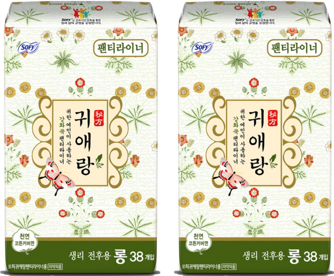 귀애랑 팬티라이너, 롱, 38개입, 2개