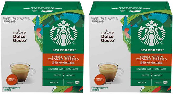스타벅스 돌체구스토 싱글오리진 콜롬비아 에스프레소 캡슐커피, 5.5g, 12개입, 2개
