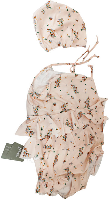 愛北鼻 INS 女童吊帶連體泳衣 + 泳帽 建議130~140cm