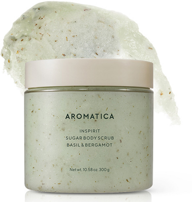 AROMATICA Inspirit 糖粒身體磨砂膏 羅勒與佛手柑, 1個, 300g