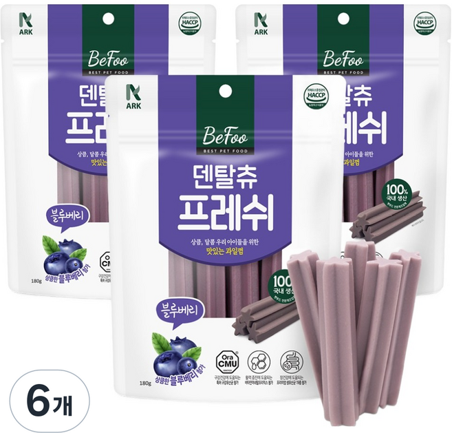 베푸 강아지 덴탈츄 프레쉬 껌, 6개, 180g, 블루베리맛