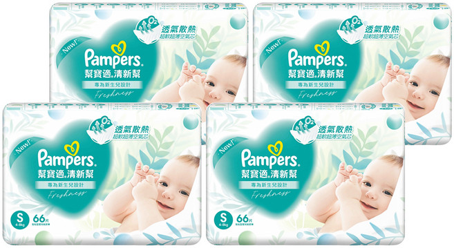 Pampers 幫寶適 原廠公司貨 清新幫黏貼型尿布, S, 264片