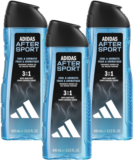 adidas 愛迪達 男性三合一潔顏洗髮沐浴露 運動修復, 400ml, 3瓶