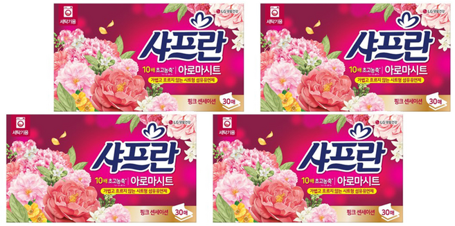 샤프란 아로마시트 시트형 섬유유연제 핑크 센세이션, 30개입, 4개