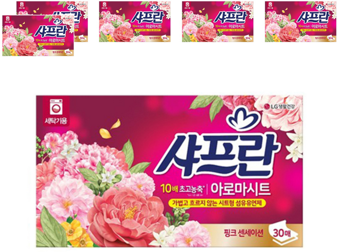 샤프란 아로마시트 시트형 섬유유연제 핑크 센세이션, 30개입, 6개