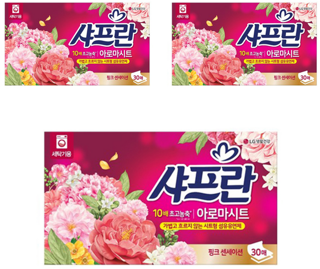 샤프란 아로마시트 시트형 섬유유연제 핑크 센세이션, 30개입, 3개