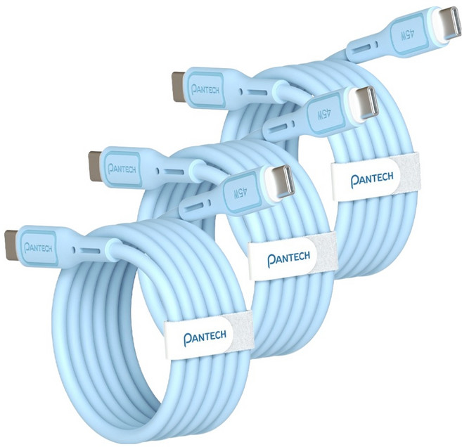 팬택 45W C타입-C타입 초고속 파스텔 케이블, 블루, 3개, 2m